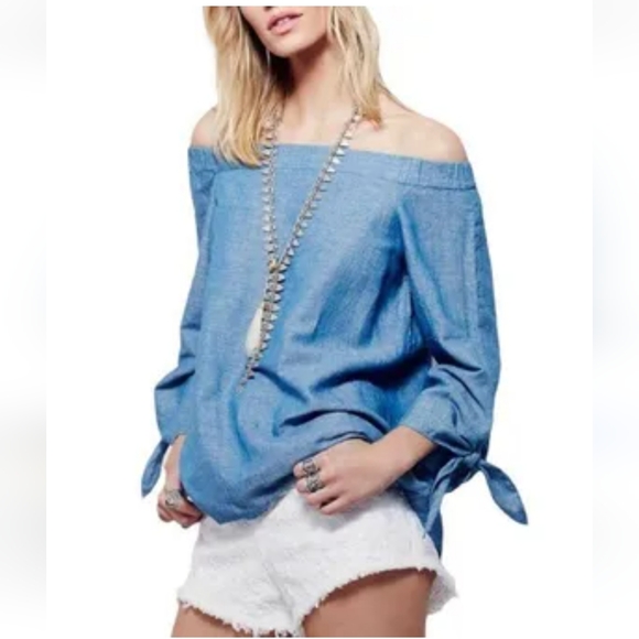 LOFT Blue off shoulder top NWT - Picture 2 of 13